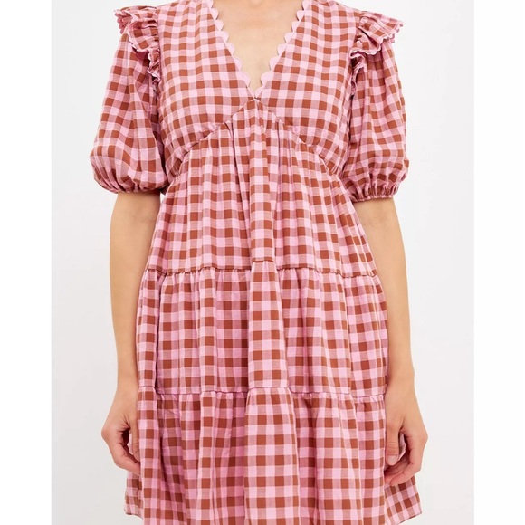 English Factory Women's Rickrack Trim Edge Check Mini Dress - Picture 5 of 7